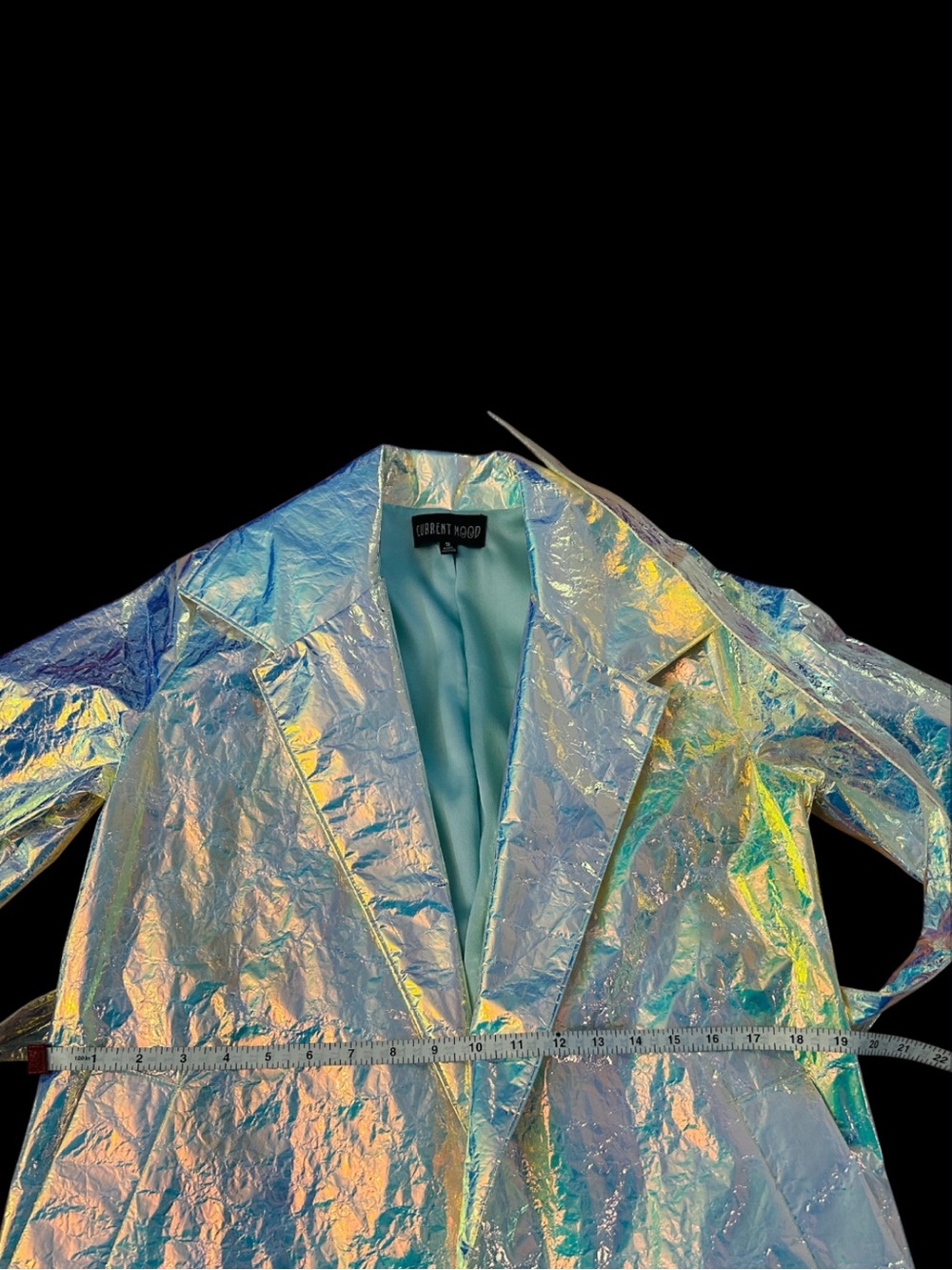 Current Mood Iridescent Holographic Unicorn Crinkle-Textured Jacket Belted Small - Picture 5 of 16